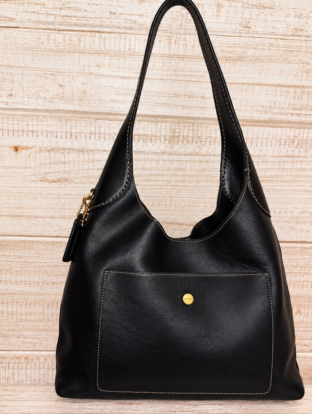 Coach Brooklyn Black Leather Shoulder Hobo with Gold Chain Detail - Picture 2 of 13